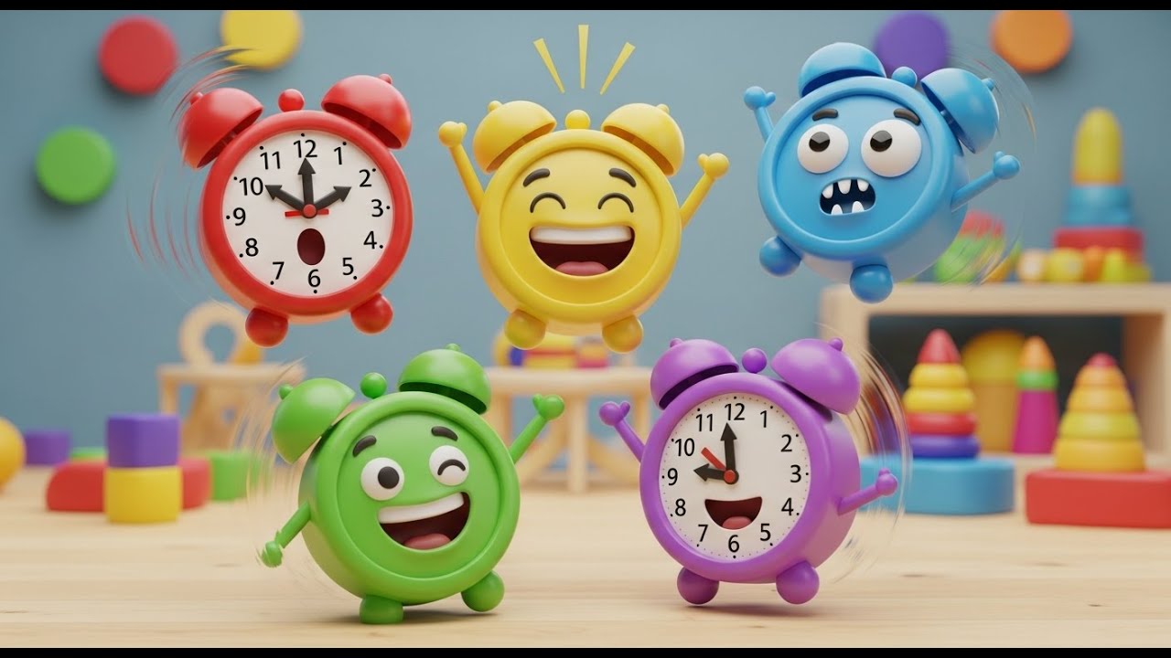 Cinco Pequenos Relógios de Brinquedo Tic Tac | Rima Infantil sobre o Tempo