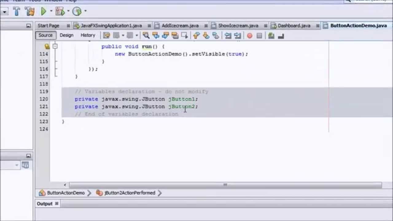 Action on Button in Java Swing