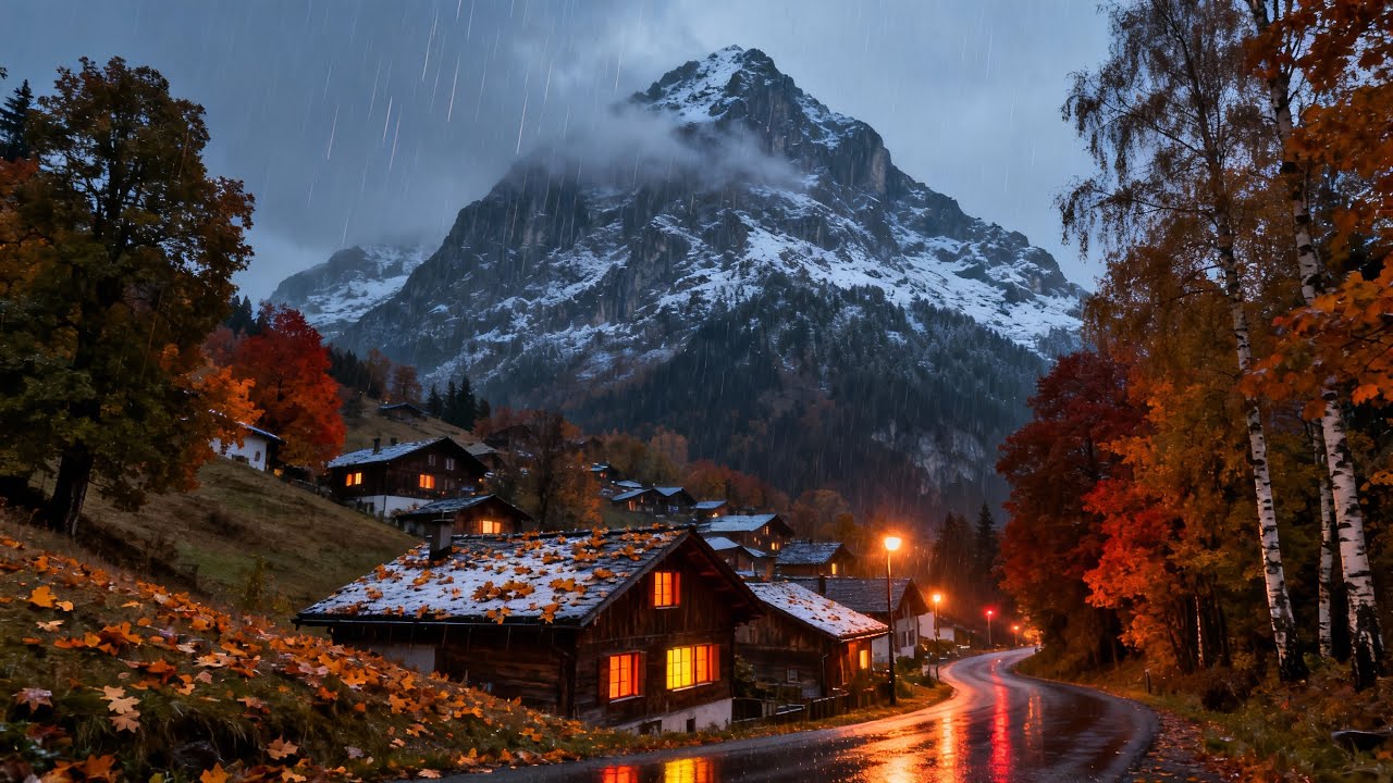 Sleep Fast with Cozy Night Rain & Thunder 🌙 Mountain Village Ambience for Deep Relaxation