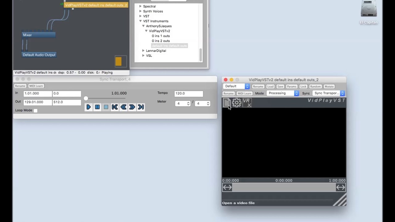 Plogue Bidule: set up for video sync using VidPlayVST