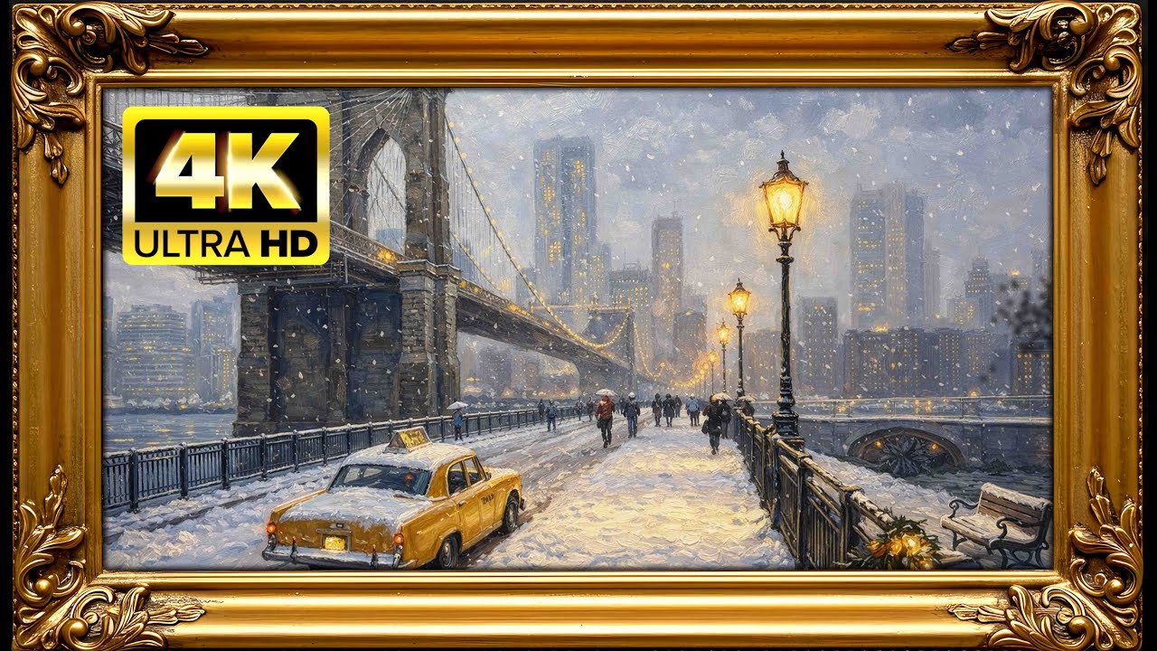 Snowy New York Evening 🌨️ Cozy Urban Winter  4K Frame TV Ambience