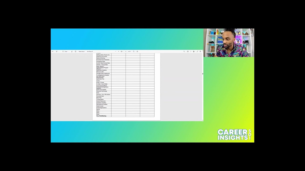 College Comparison Plansheet (P. 114)