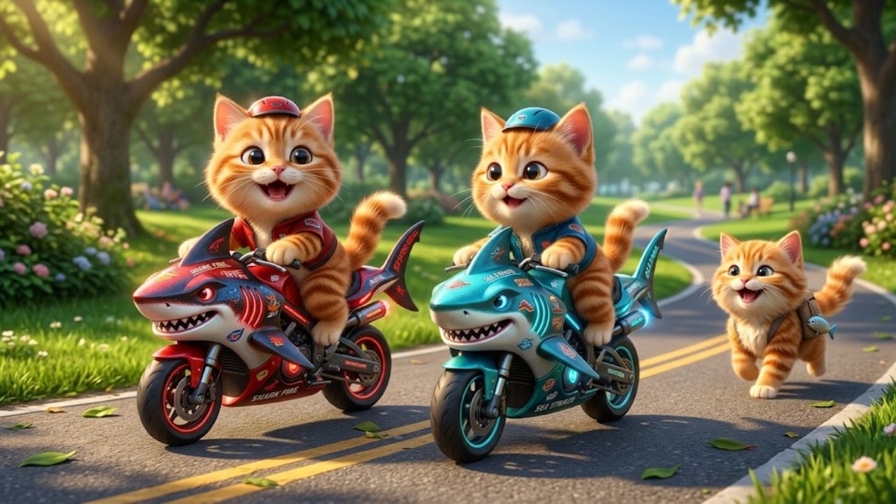 Kittens Drive Blue & Red Shark Motorbikes 🚓 on a Revenge Mission to Rescue Mama Cat from a Bully🐾🐈🐯