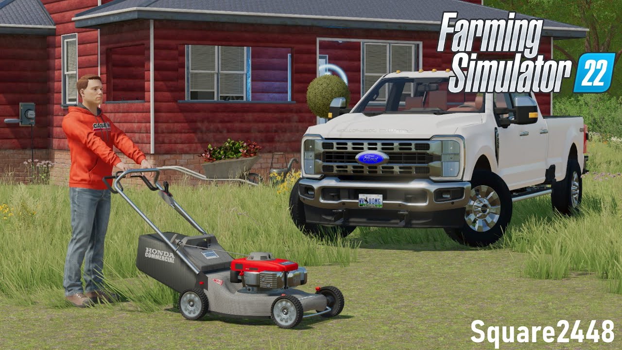 Push Mowing BIG Overgrown Lawn! (Honda Mower) | FS22 Landscaping