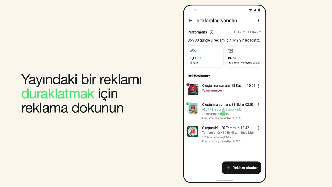 WhatsApp Business Uygulamasında reklamınızı yönetme | WhatsApp