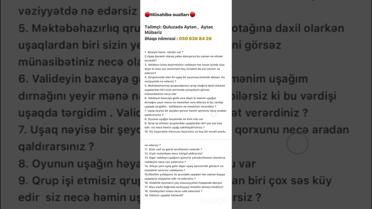 Müsahibə sualları 1-ci hissə izah. Müəllimlərə dəstək. #bağça #miq #kurikulum #keşfet #musahibe