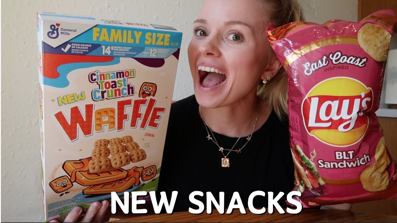 trying new snacks !!!! waffle Cinnamon Toast Crunch and Lay's east coast BLT  sandwich chips review