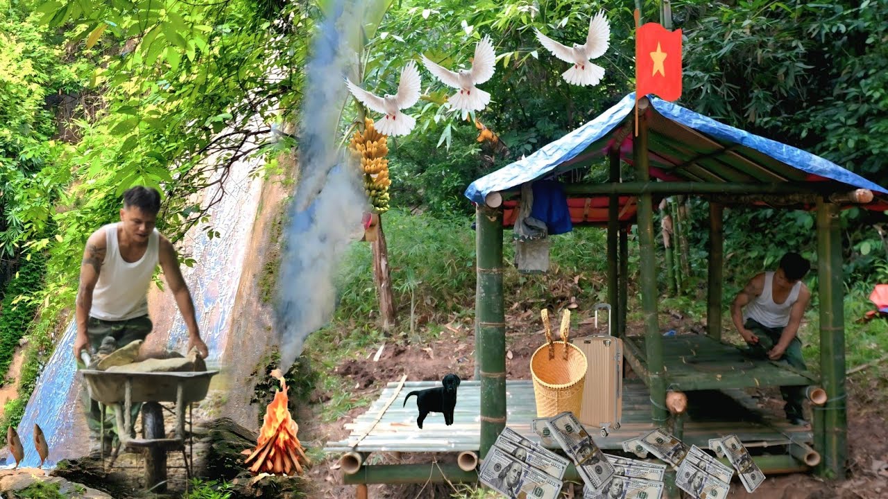 The CEO built a bamboo house under the waterfall for shelter and..