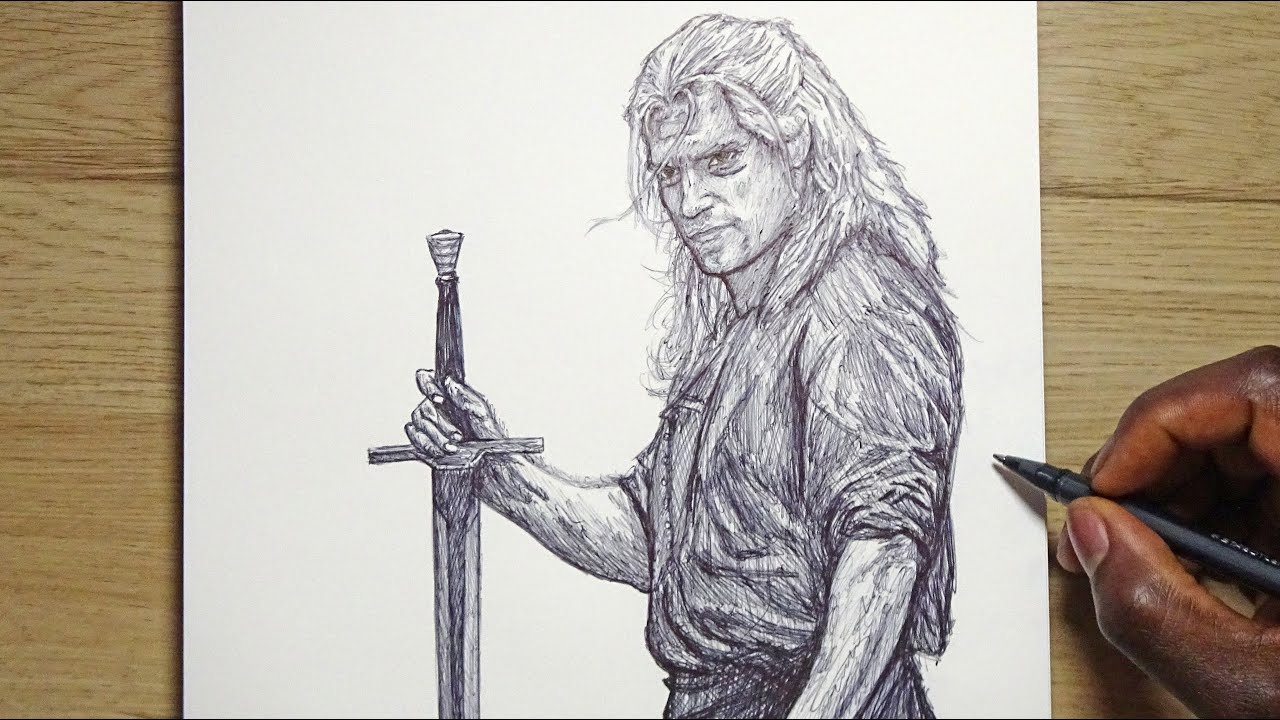 [LIVE] THE WITCHER Sketch - Ballpoint Pen | DeMoose Art