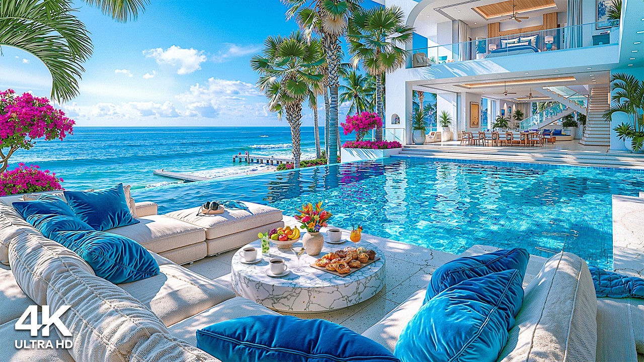 Summer Beach Jazz at Luxury Villa Ambience 🌊 Relaxing Bossa Nova Music & Ocean Sounds to Work, Study