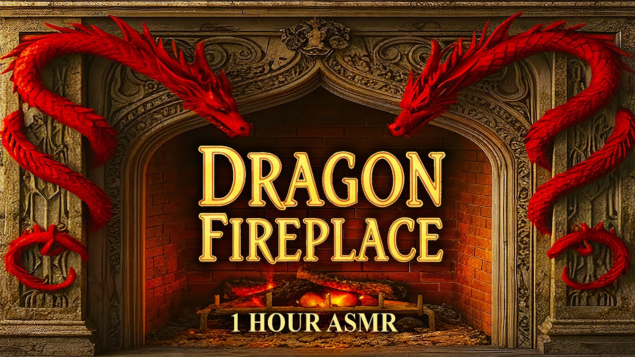 Fantasy Enchanted Castle Red Dragon Fireplace Ambience | Cozy, Crackling Fire Sounds for Deep Sleep