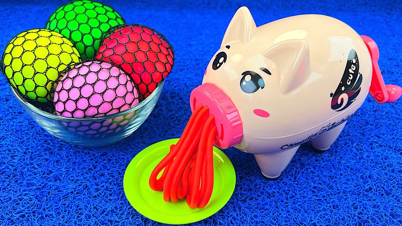 Oddly Satisfying Video l Glossy Play Doh Noodles with Magic Slime Mesh Balls Cutting ASMR