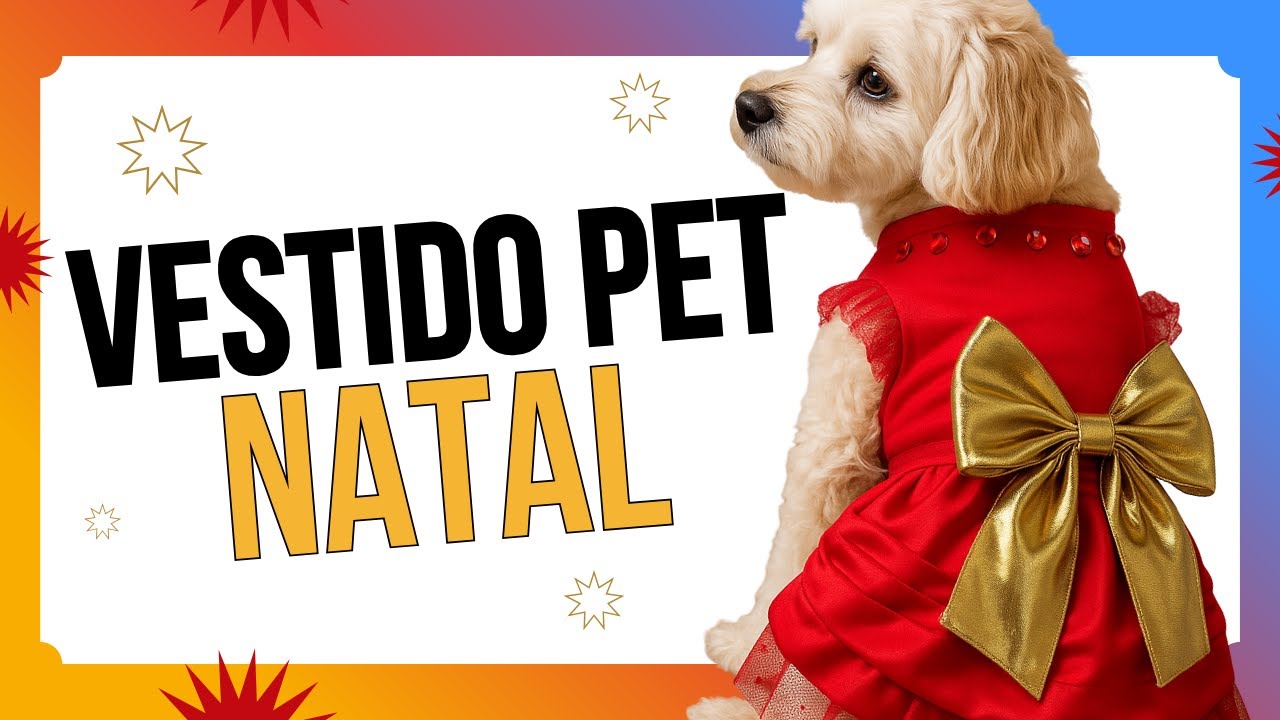 Vestido Pet Natal Glam – Laço Dourado e Tule | Passo a Passo