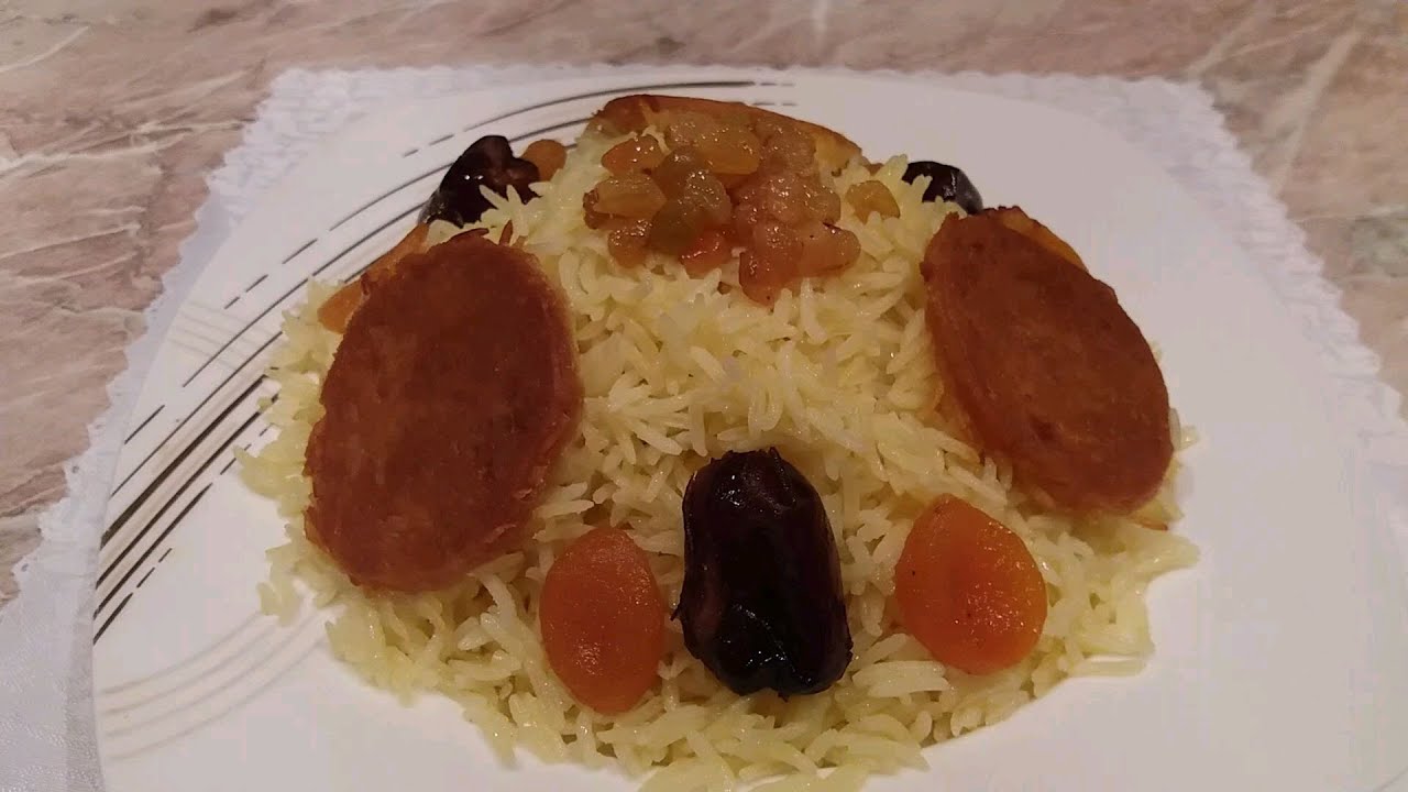 Südlü plov. Südlü plov resepti. Baki metbexi. Сладкий плов с сухофруктами. Sütlü pilav