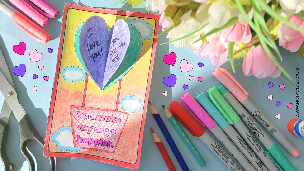3D Hot Air Balloon Valentine's Day Card Craft | Classroom Valentine's Day Center Activity Idea