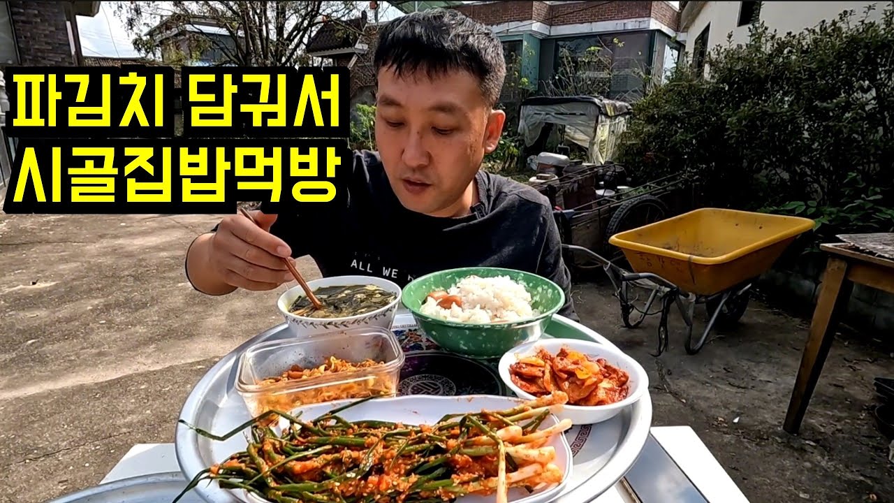 쪽파김치 담궈서 소고기미역국이랑 멸치짠지 어묵볶음이랑해서 잘먹었습니다 Country house food real mukbang
