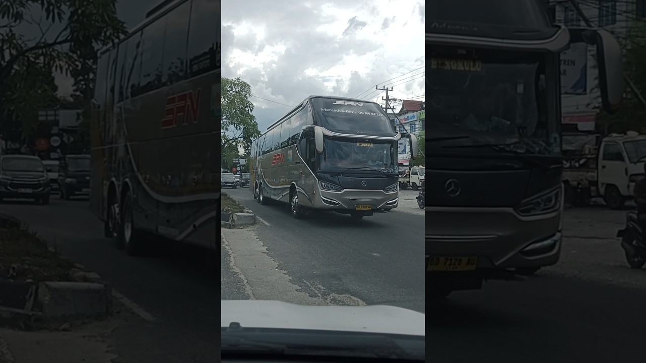 Bus SAN berangkat dari Pekanbaru ke Bengkulu ketemu di Depan Leton Coffee Panam Sore Selasa