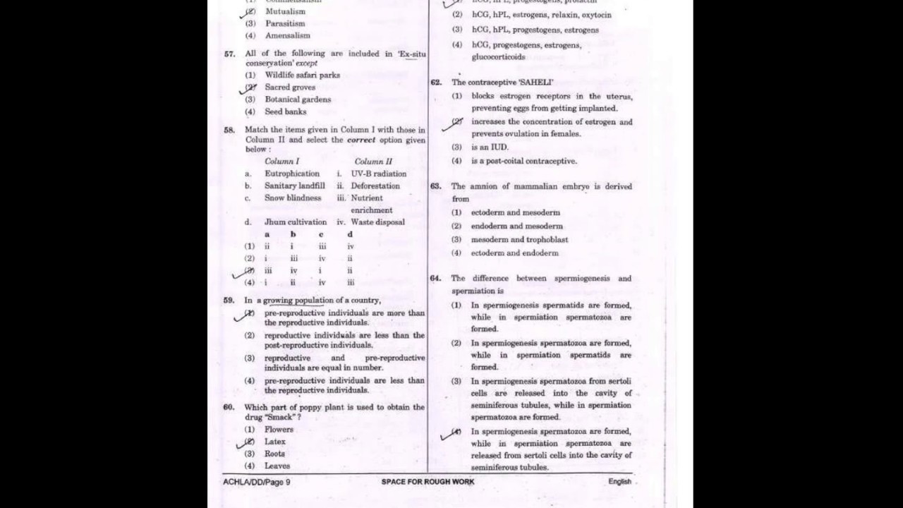 NEET 2018 Question Paper Set DD | Answer Key