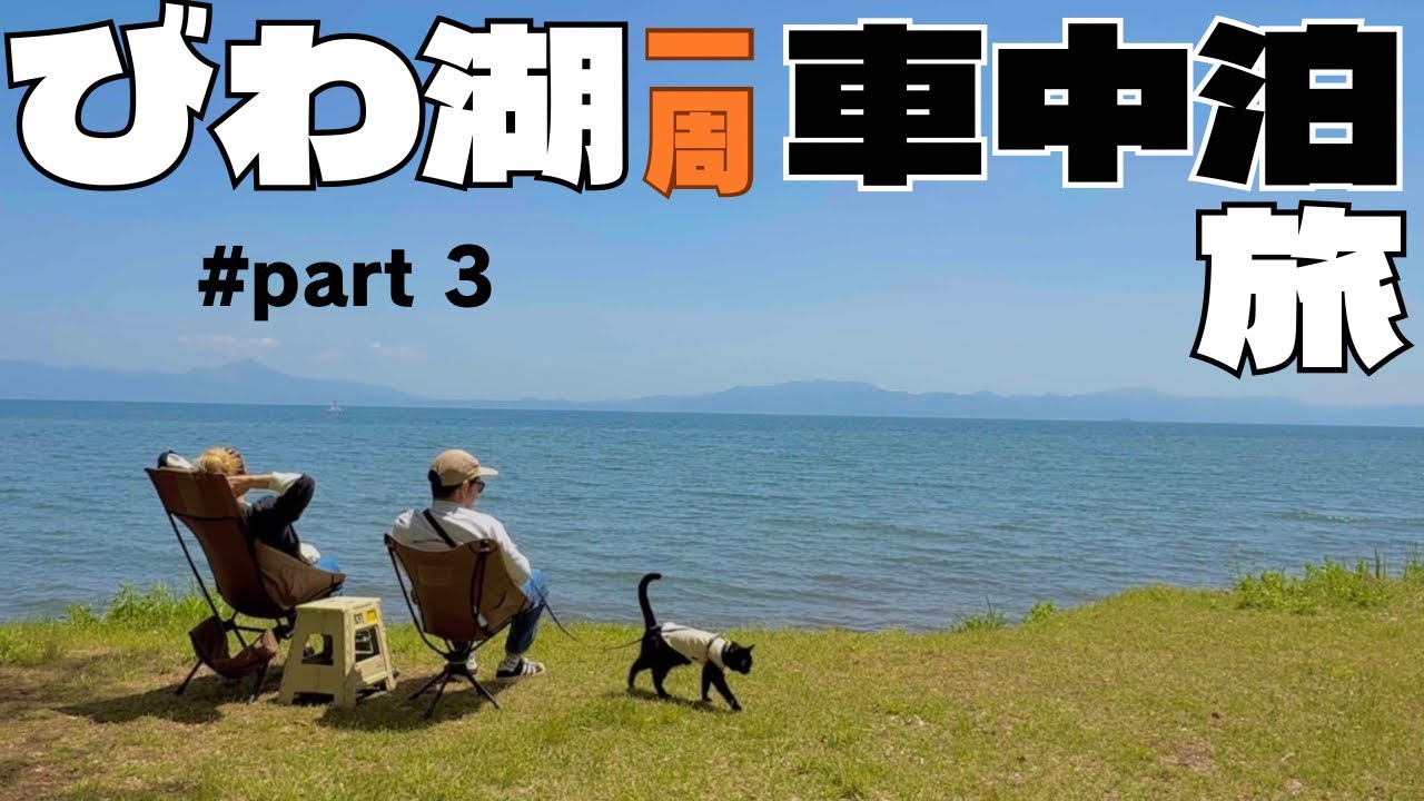 【びわ湖一周車中泊旅③】滋賀名物⁉︎デカ盛りグルメを持って猫と一緒に湖畔ピクニック
