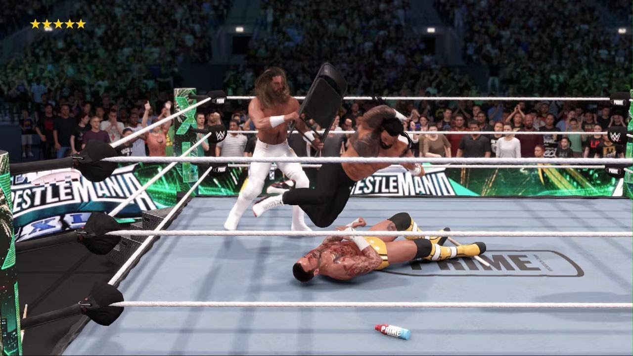 WWE 2K25 Роман Рейнс против Сета Роллинза против Си Эм Панка