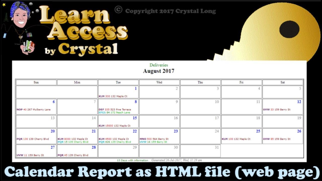 How to Create Calendar Reports from Access Queries with dates! ... as shareable Web Pages