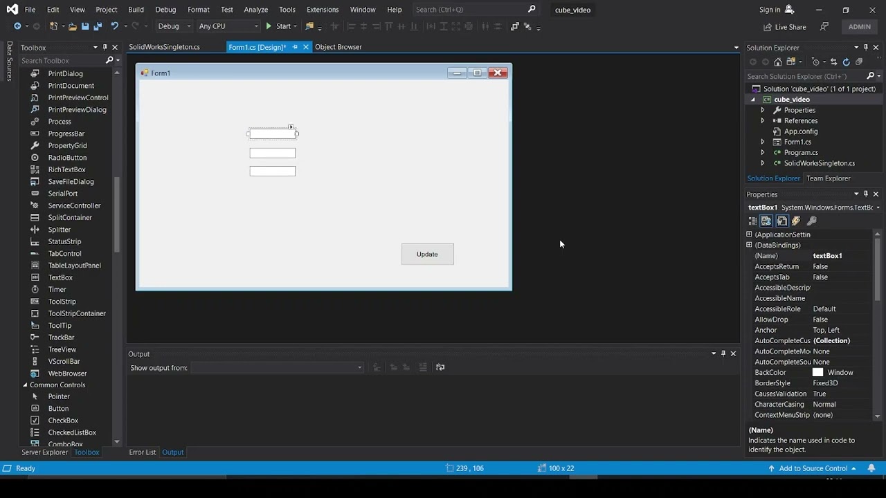SolidWorks API: Controling a Cube with C#