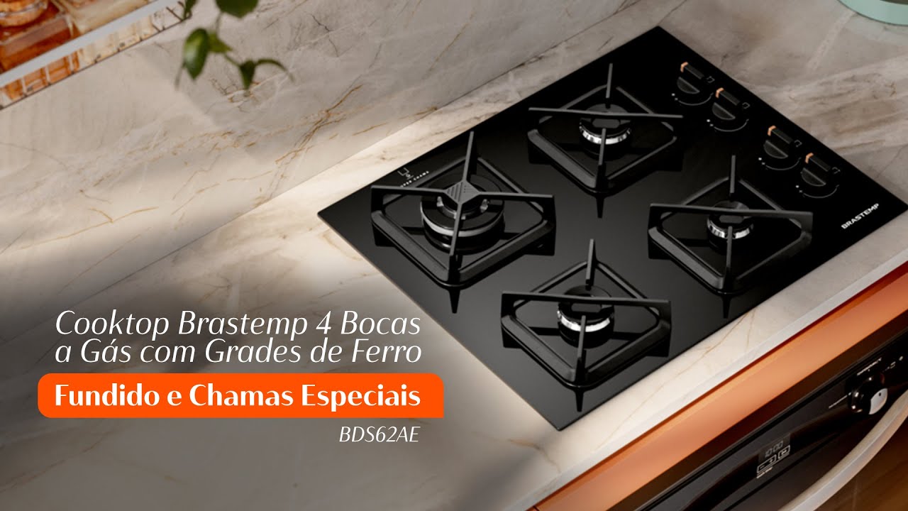 Cooktop Brastemp 4 Bocas a G&aacute;s com Grades de Ferro Fundido e Chamas Especiais - BDS62AE