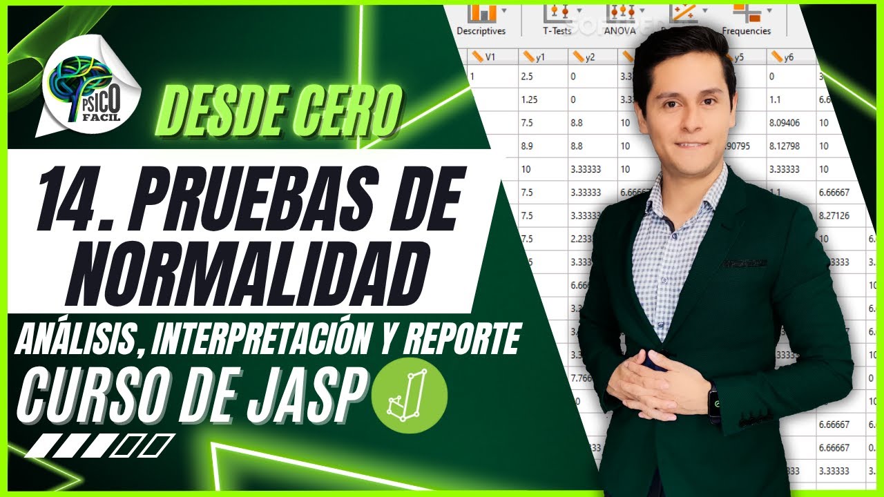 PRUEBA DE NORMALIDAD EN JASP | Kolmogorov Smirnov, Shapiro Wilk, histogramas, asimetría y curtosis