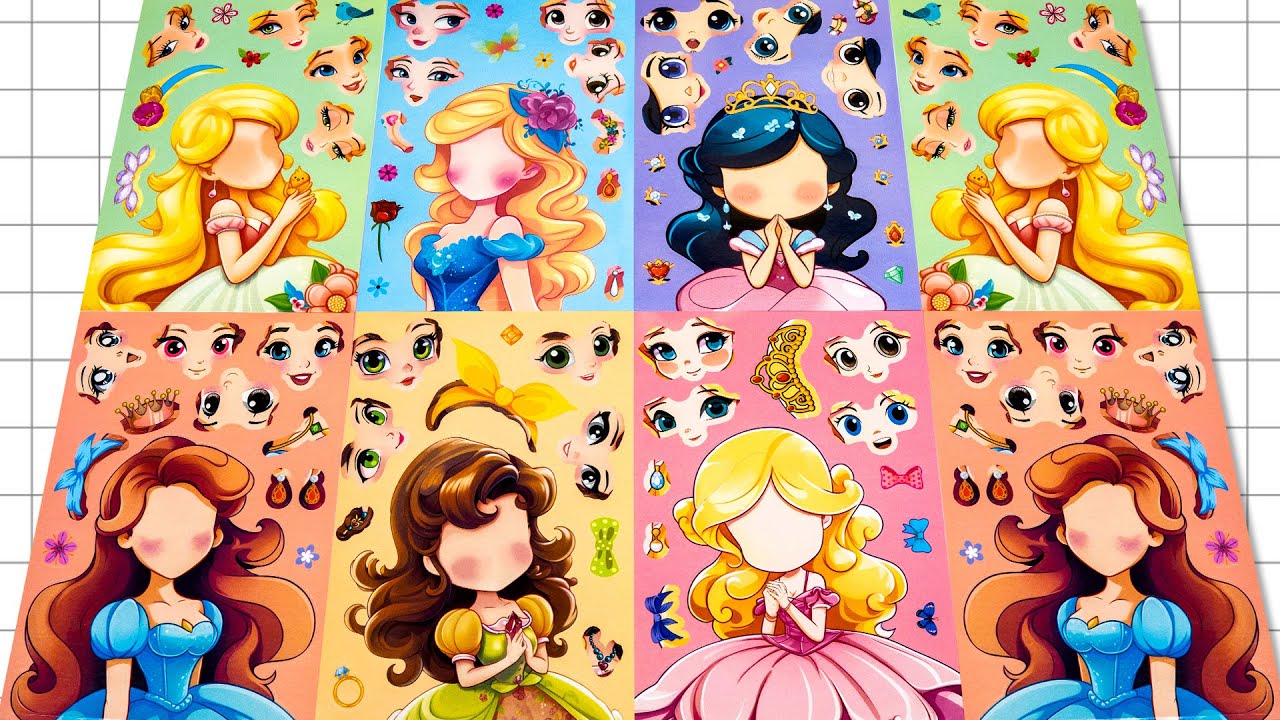 DISNEY PRINCESS STICKER BOOK MAKEOVER 👑✨ | STICKER ADVENTURE WITH BELLE, ARIEL & RAPUNZEL!