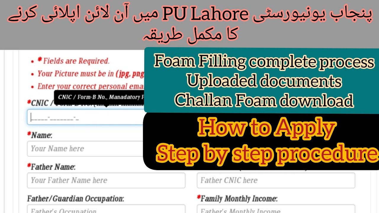 How To Apply Online for PU /Punjab University all Campuses Admissions / step by step process