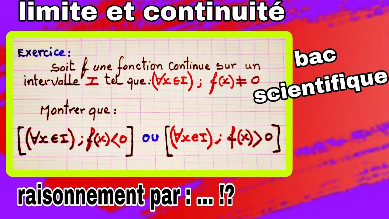  Le ( TVI ): théorème des valeurs intermédiaire et  l'absurde  Limites et continuité  2 bac  
