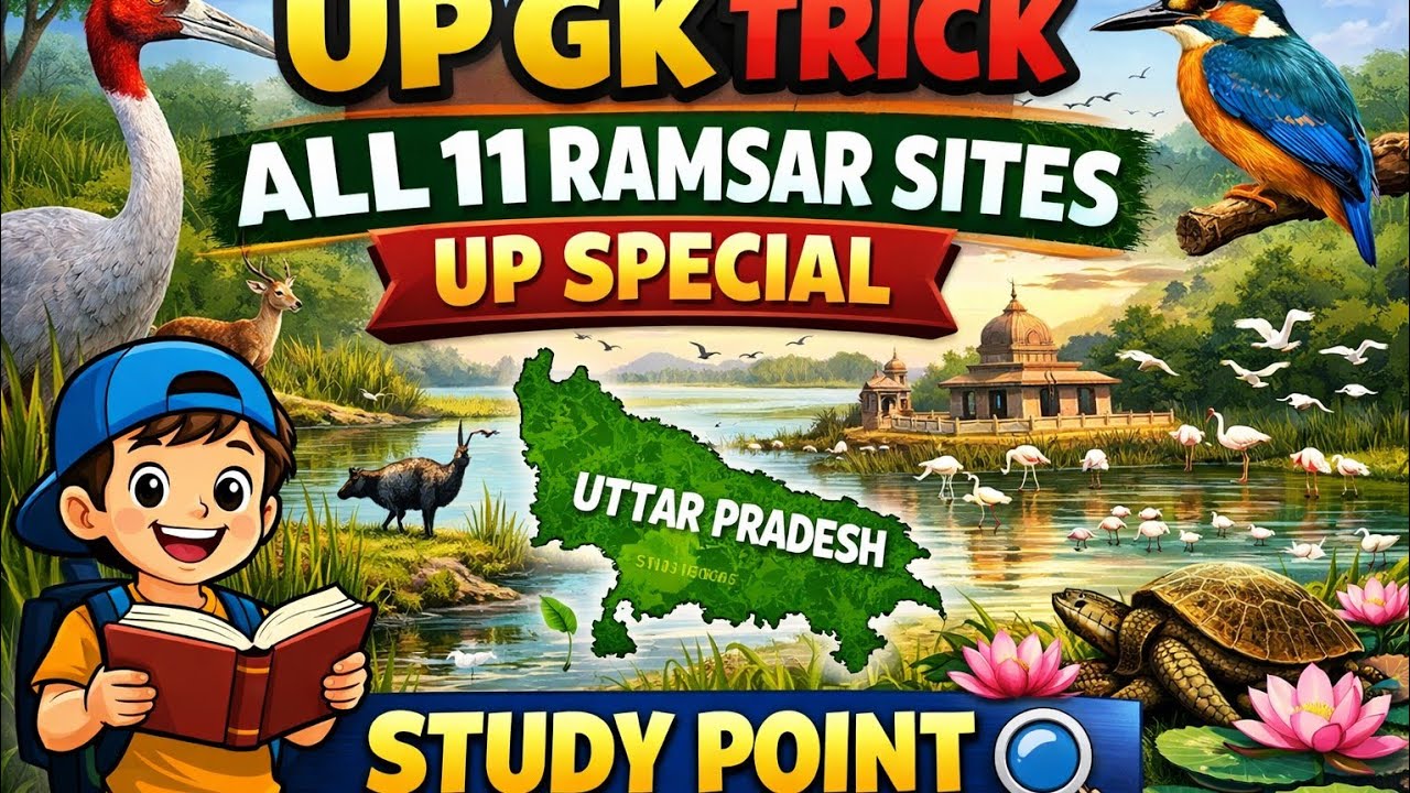 UP GK Tricks: All 11 Ramsar Sites of UP | उत्तर प्रदेश की रामसर साइट्स 