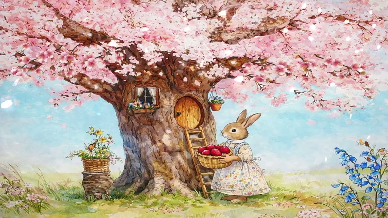 Cozy Easter Moments Under the Blossoming Cherry Tree-A Fairytale Spring Atmosphere