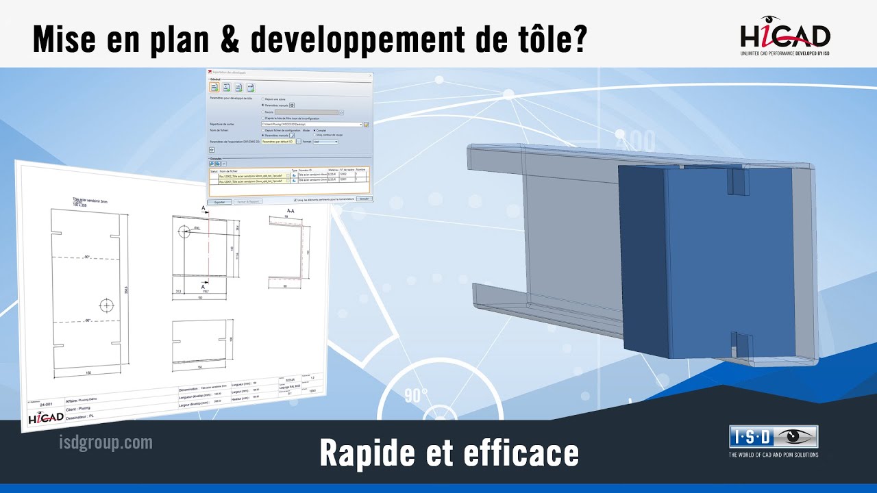 HiCAD CAO 3D intuitif  - mise en plan de tôlerie - mise à plat