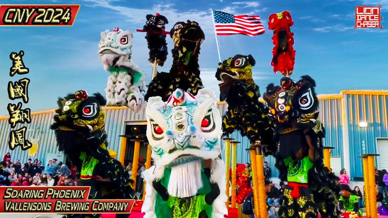 CNY 2024 - Acrobatic Lion Dance (3 Lions) by USA Soaring Phoenix 美国翔凤 @ Vallensons Brewing 美国高桩舞狮表演