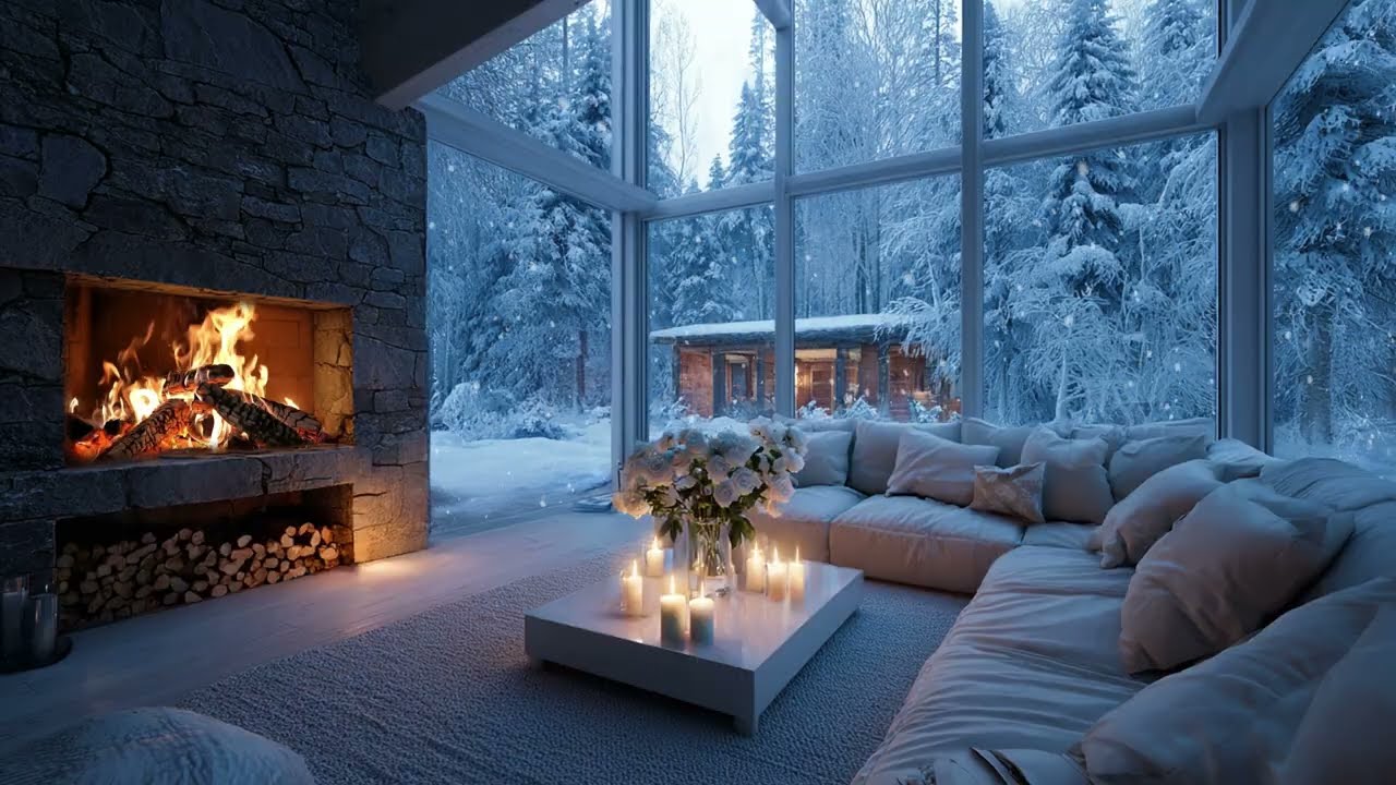 🔥🎼Quiet Winter Piano Lounge | Snow Outside & Fire Inside | Focus Study Work Meditation Relax Calm