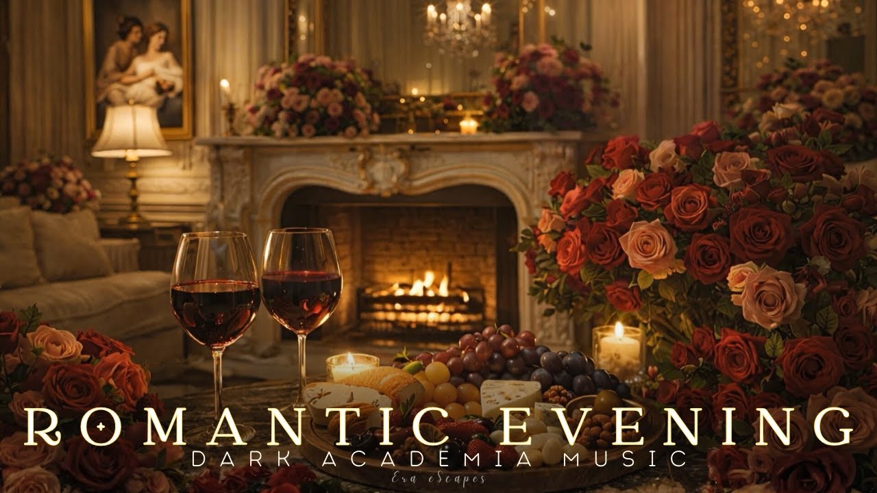 Romantic Evening by the Fireplace | Dark Academia Piano & Valentine's Ambience | Cozy Fireplace