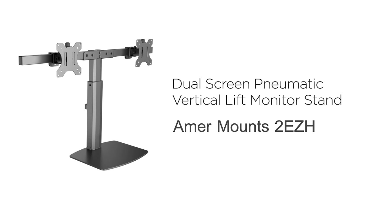 Amer Mounts 2EZH | Dual Screen Pneumatic Vertical Lift Monitor Stand
