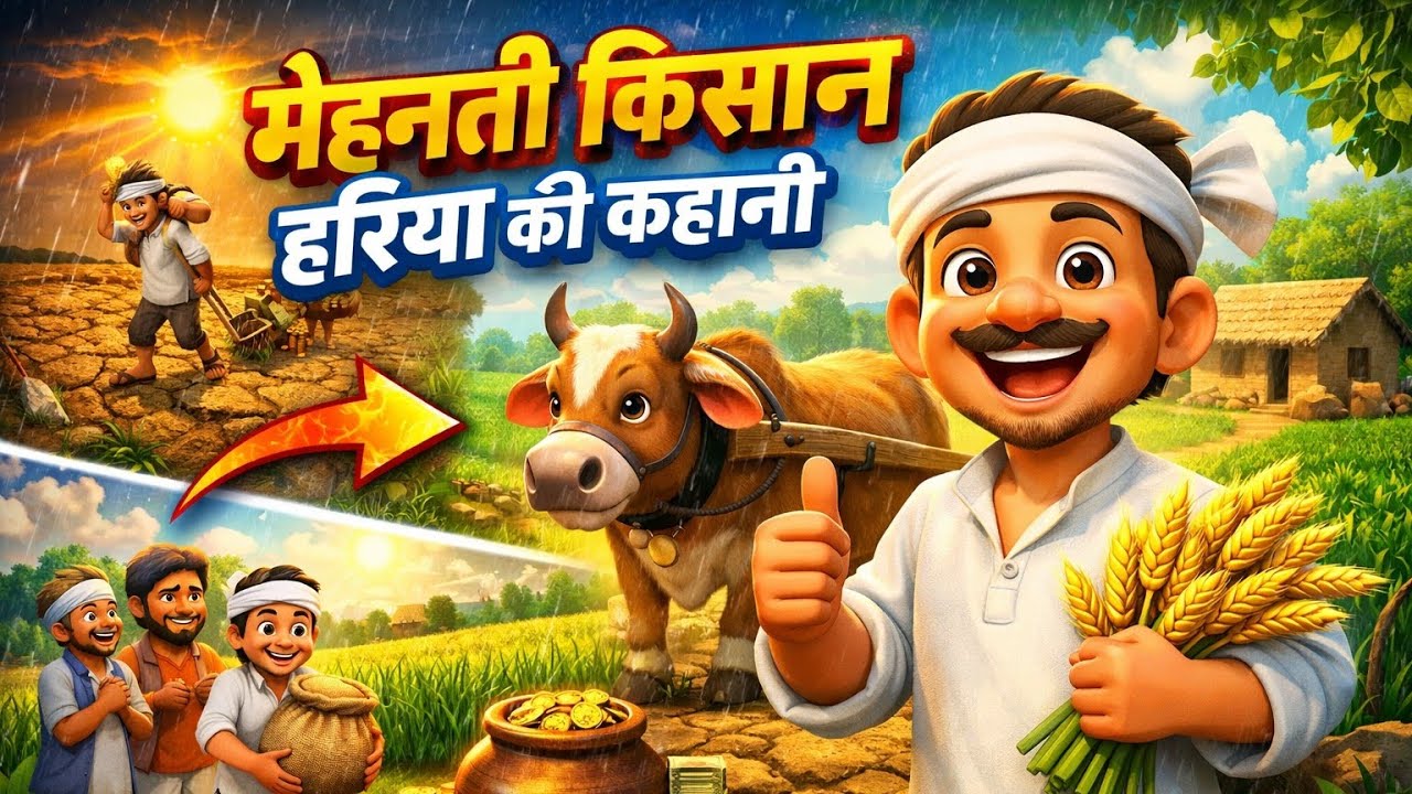 मेहनती किसान हरिया की कहानी | मेहनत का फल मीठा होता है |farmer story hindi, @CartoonCrateFZ 