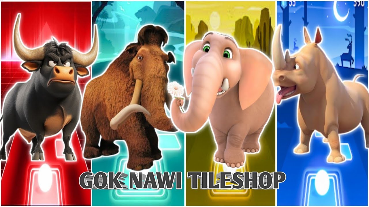 🎬⚡ Funny Bull 🐂🆚 Funny Mammoth 🦣🆚 Funny Elephant 🐘🆚 Funny Rhino 🦏|Coffin Dance Tiles Hop 🪩🌈🔥🎊