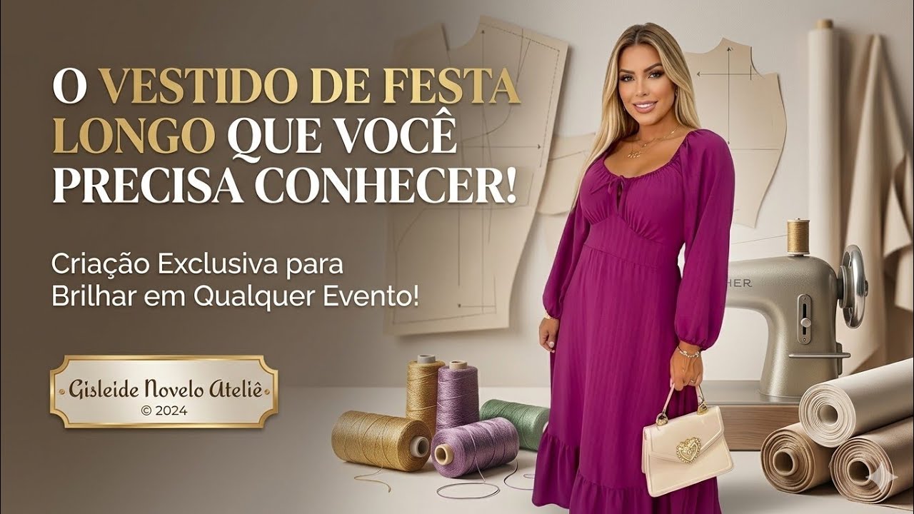 ✅️ DIY Como fazer Vestido Festa Longo_Costura passo a passo para iniciantes Gisleide Novelo Atelier
