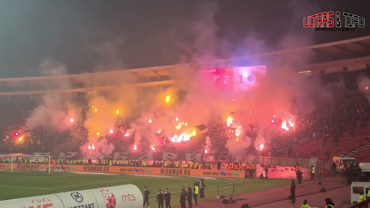 SRB: Crvena Zvezda Belgrade - Partizan Belgrade [Derby, piro, Grobari]. 2022-02-22