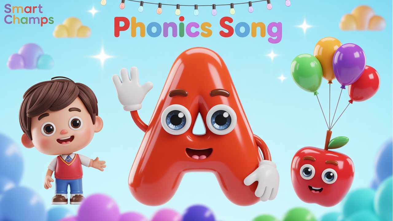 Alphabet Phonics Song with Cute Cartoon Letters for Toddlers |Smart Champs
