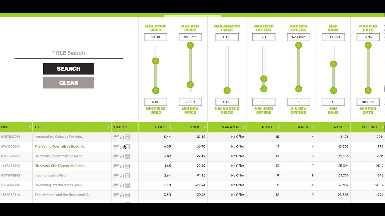 Using eFLIP online arbitrage software to find books with no FBA competition