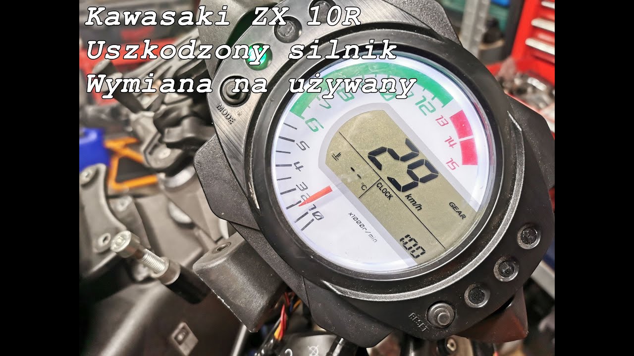 Kawasaki ZX 10R, uszkodzony silnik po przygodzie w trasie. Wymiana pieca na 