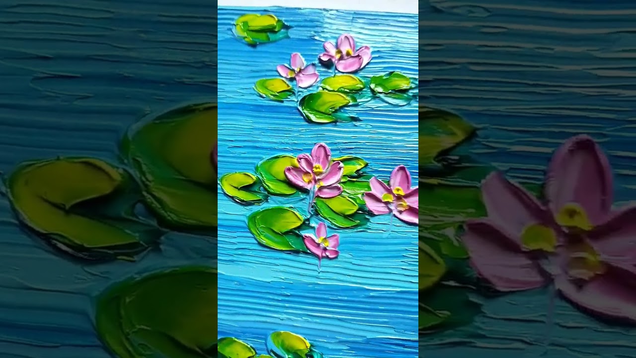 textured oil painting. water lilies. petite knife impasto art. #painting