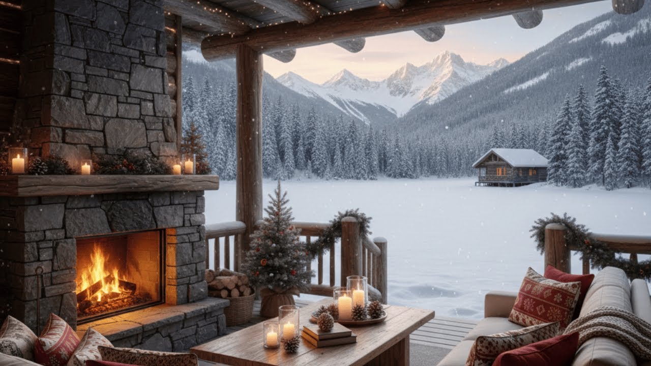Cozy Winter Ambience with Relaxing Music & Fireplace | Sleep&Focus
