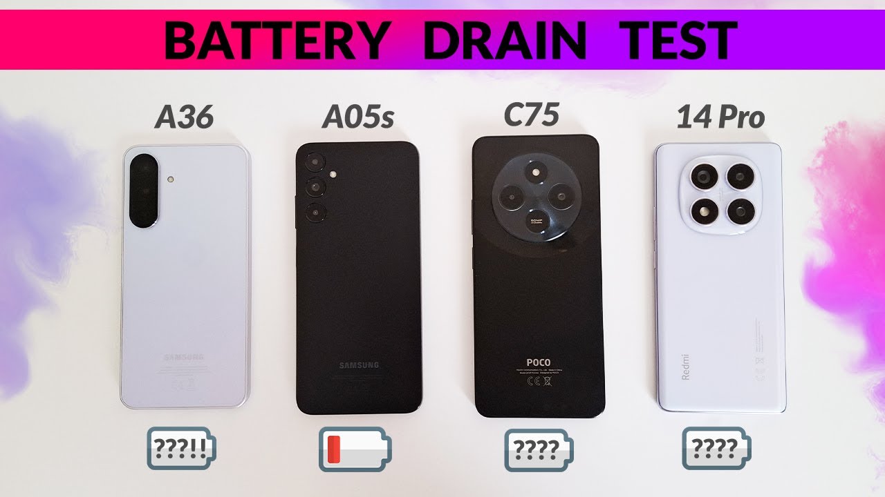 Samsung Galaxy A36 vs Galaxy A05s vs Redmi Note 14 Pro vs Poco C75 | Battery Drain Test