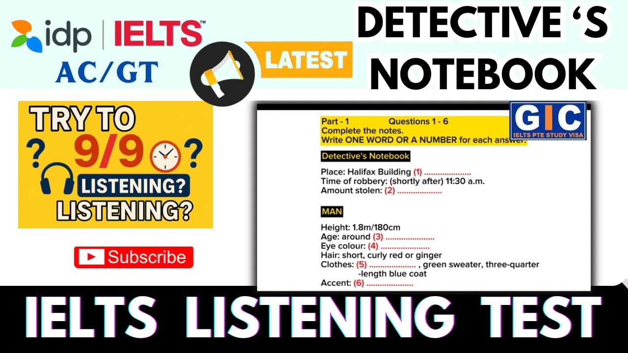 IELTS Listening Practice Test | Detective&rsquo;s Notebook | AC/GT  ANSWERS #ieltswithgic #ieltslistening