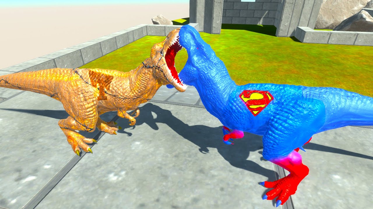 RUSTY T-REX  vs SUPERMAN T-REX CASTLE DEATH RUN - Animal Revolt Battle Simulator ARBS